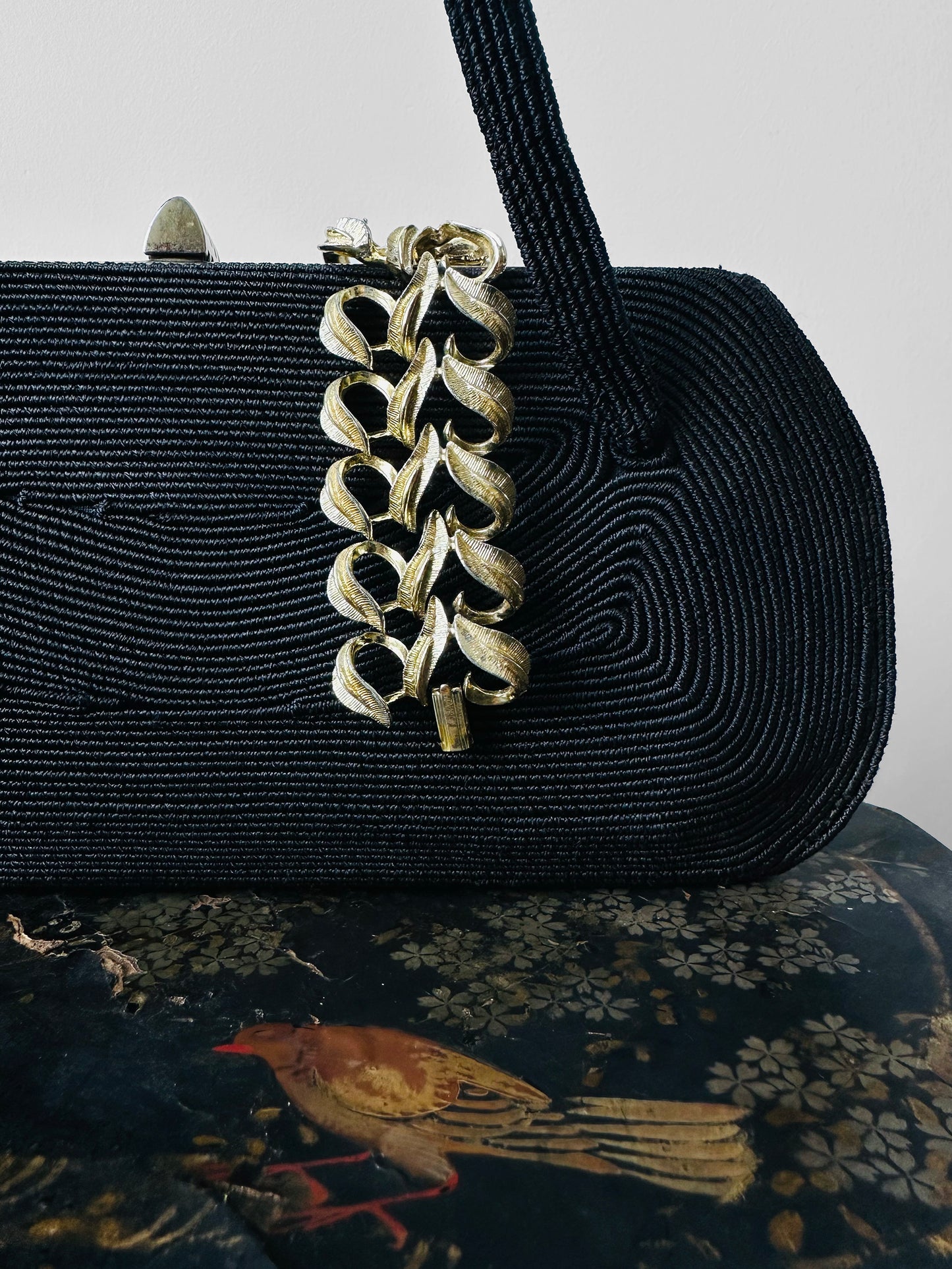 1950s - 1960s Gold-Tone Chunky Brushed Leaf Link Bracelet with Fold-Over Clasp