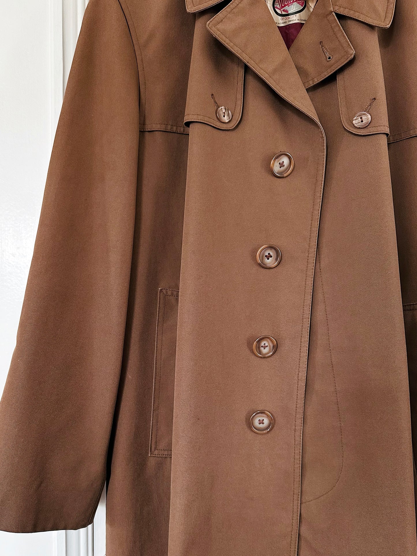 1950s Mocha Relaxed Fit Midi-Length Trench Coat - Sz. M/L