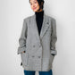 1980s Grey and Off-White Wool Houndstooth Blazer Double-Breasted Jacket- Sz. M