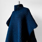 Handknit Oversized High Neck Indigo Blue Poncho Sweater - Sz. O/S