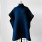 Handknit Oversized High Neck Indigo Blue Poncho Sweater - Sz. O/S