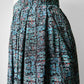 1980s Blue Pleated Patterned Skirt - Sz. Sm