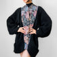 1980s Black Floral Tapestry Relaxed Fit Mohair Knit Cardigan Sweater