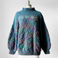 1980s Multi-Tonal Basket Weave Puff Sleeve Knit Sweater - Sz. O/S