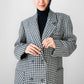 1980s Grey and Off-White Wool Houndstooth Blazer Double-Breasted Jacket- Sz. M