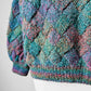 1980s Multi-Tonal Basket Weave Puff Sleeve Knit Sweater - Sz. O/S