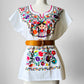 1980s White Floral Folk Embroidered Cotton Shirt - Sz. O/S