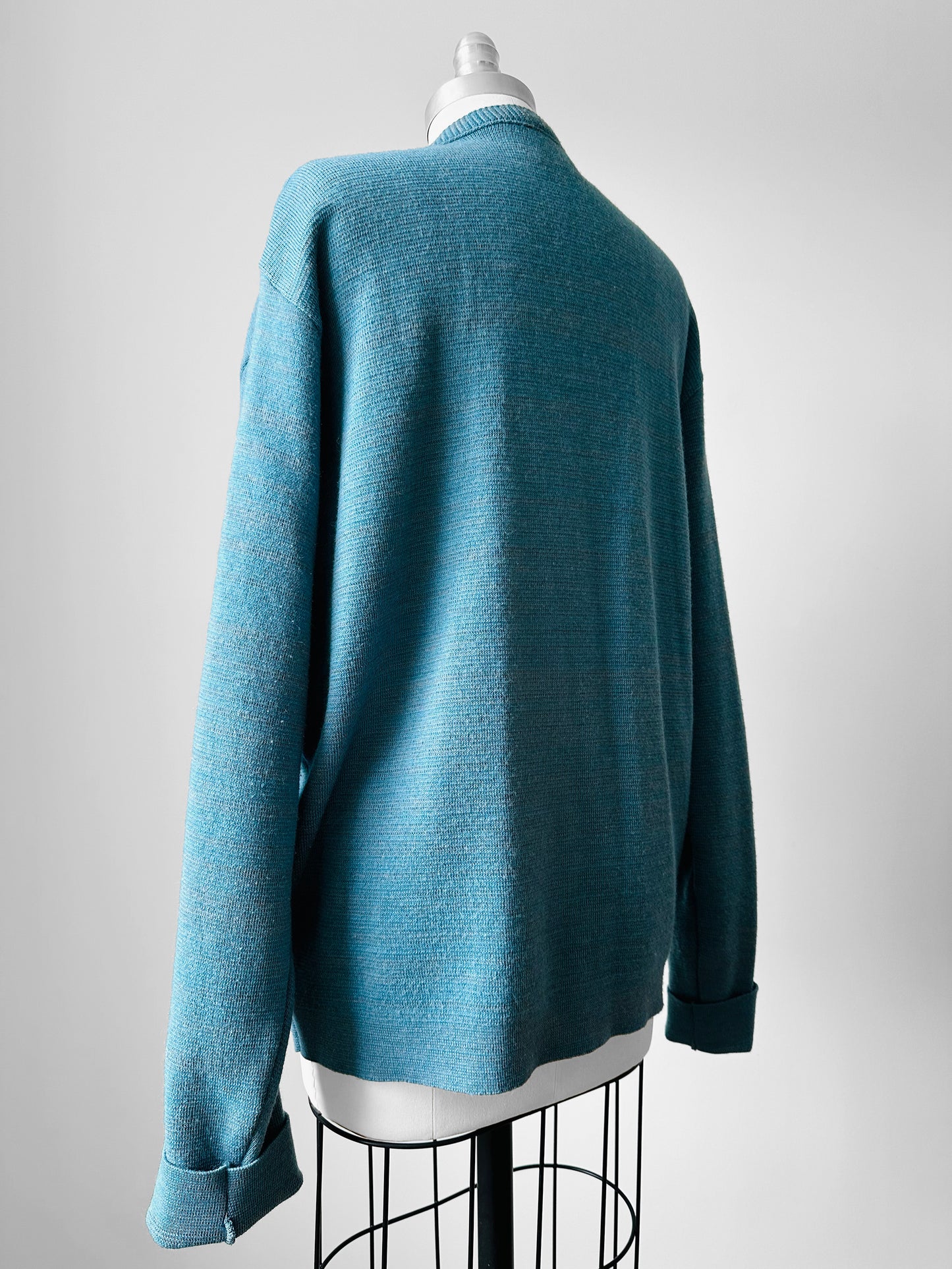 1950s - 1960s Robins Egg Blue Wool Blended Button Front Cardigan Sweater - Sz. M/L