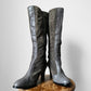 1970s - 1980s Grey Leather Zip Up Knee-High Heeled Boots