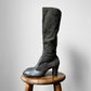 1970s - 1980s Grey Leather Zip Up Knee-High Heeled Boots