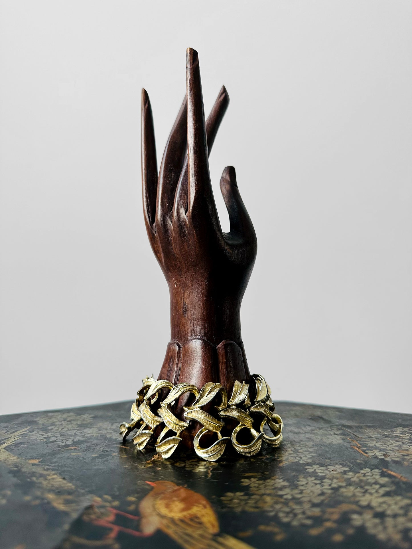 1950s - 1960s Gold-Tone Chunky Brushed Leaf Link Bracelet with Fold-Over Clasp