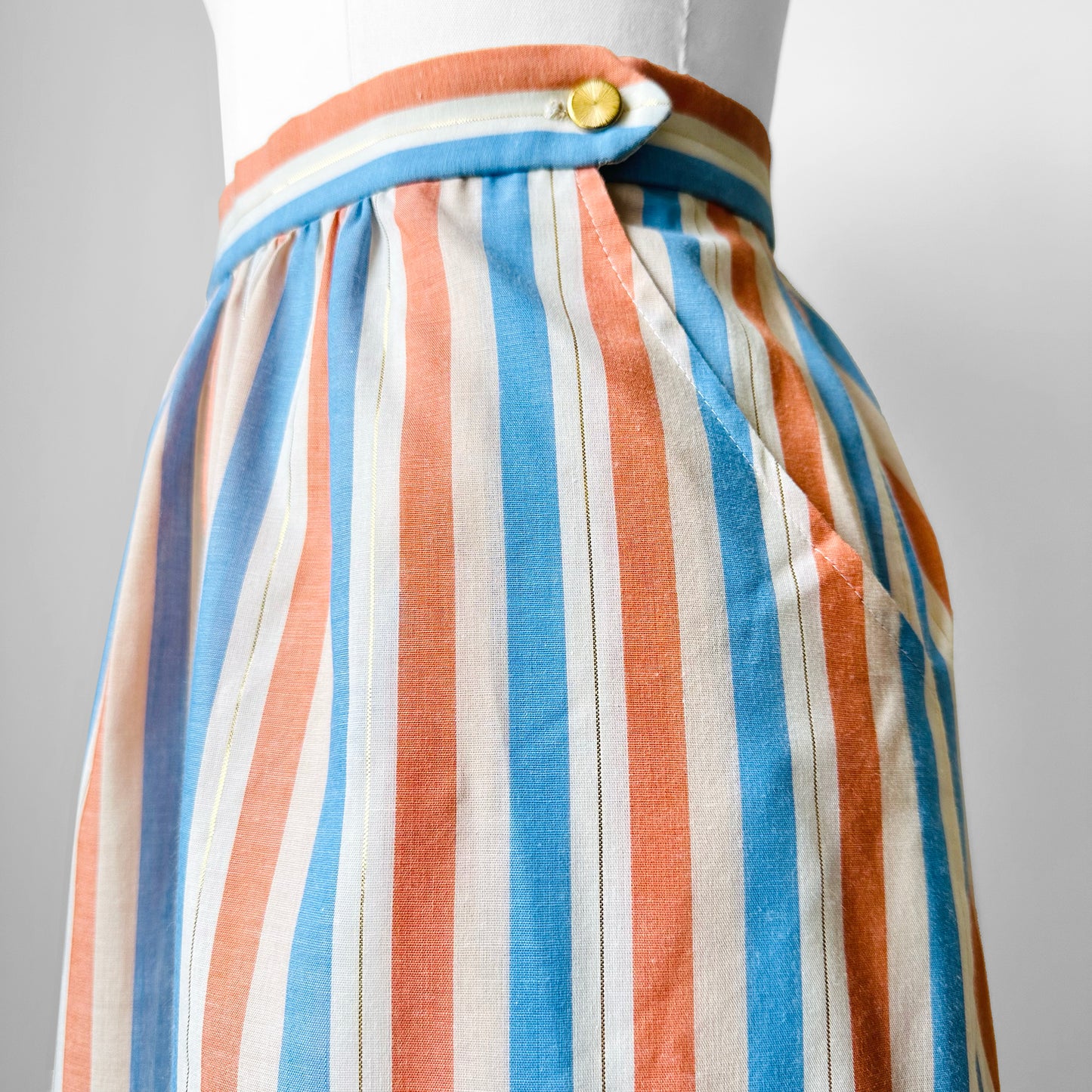 1970s Handmade Stripe Lightweight Cotton Stripe Summer Skirt - Sz. S/M