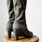 1970s - 1980s Grey Leather Zip Up Knee-High Heeled Boots