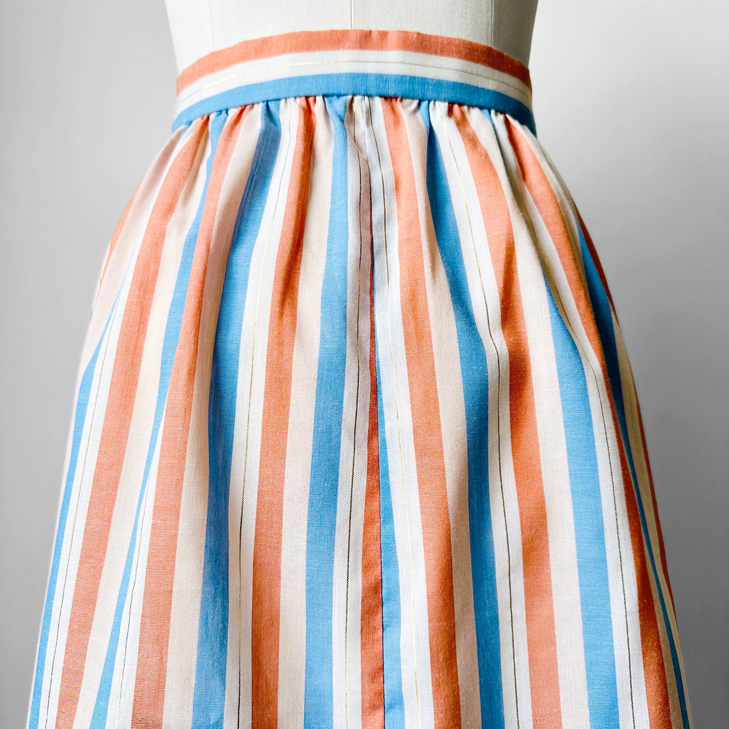 1970s Handmade Stripe Lightweight Cotton Stripe Summer Skirt - Sz. S/M