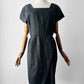1950s Black Beaded Silk Taffeta Appliqué Detail Cocktail Dress - Sz. M/L
