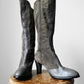 1970s - 1980s Grey Leather Zip Up Knee-High Heeled Boots