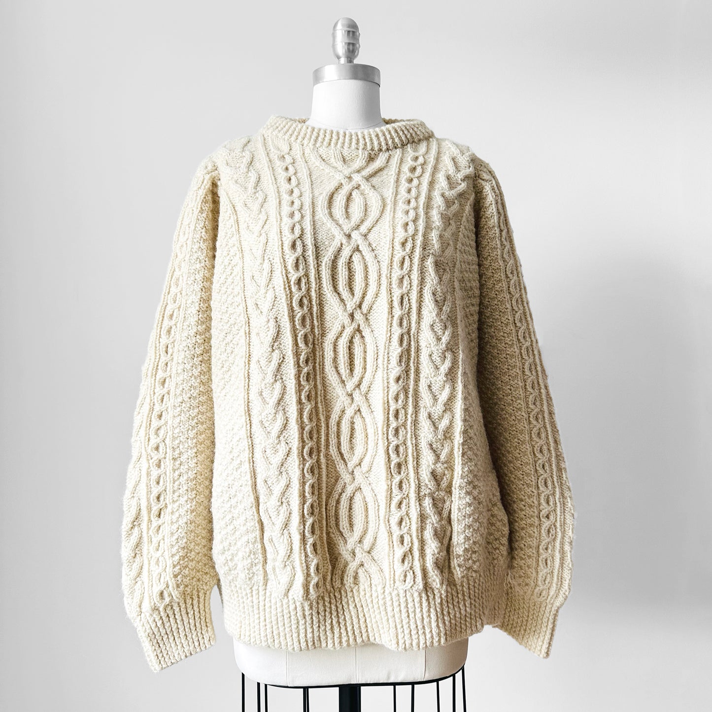 1980s Chunky Cream Fisherman's Wool Cable-Knit Sweater - Sz. O/S