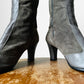 1970s - 1980s Grey Leather Zip Up Knee-High Heeled Boots