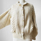 Cream Fisherman's Wool Cable-Knit Cardigan Sweater - Sz. S/M