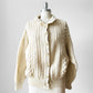 Cream Fisherman's Wool Cable-Knit Cardigan Sweater - Sz. S/M