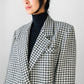 1980s Grey and Off-White Wool Houndstooth Blazer Double-Breasted Jacket- Sz. M