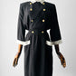 1980s Black Button Detail Dress with White Collar and Cuff Details - Sz. Small