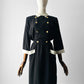 1980s Black Button Detail Dress with White Collar and Cuff Details - Sz. Small