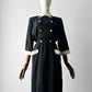 1980s Black Button Detail Dress with White Collar and Cuff Details - Sz. Small