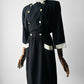 1980s Black Button Detail Dress with White Collar and Cuff Details - Sz. Small