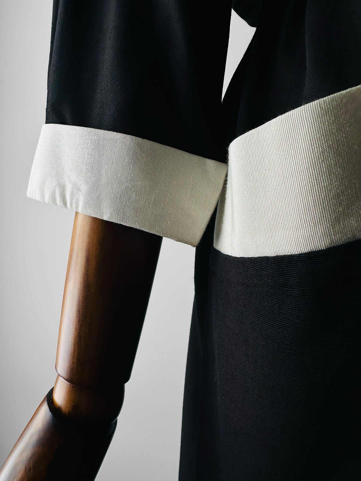 1980s Black Button Detail Dress with White Collar and Cuff Details - Sz. Small