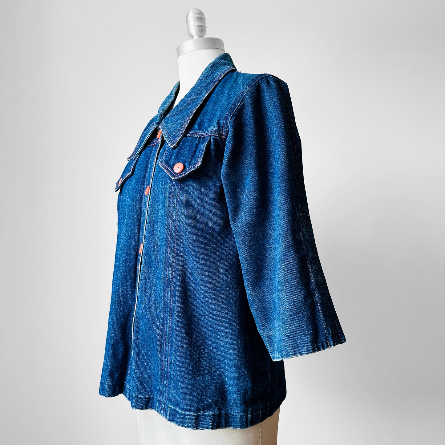 1990s 70s Style Blue Jean Button Front Jacket - Sz. S