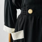1980s Black Button Detail Dress with White Collar and Cuff Details - Sz. Small