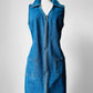 1990s Sleeveless Collared Blue Jean Zip Front Dress - Sz. M/L