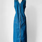 1990s Sleeveless Collared Blue Jean Zip Front Dress - Sz. M/L