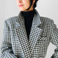 1980s Grey and Off-White Wool Houndstooth Blazer Double-Breasted Jacket- Sz. M