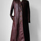 1970s Long Tapered Waist Auburn Brown Soft Leather Quilted Lining Coat