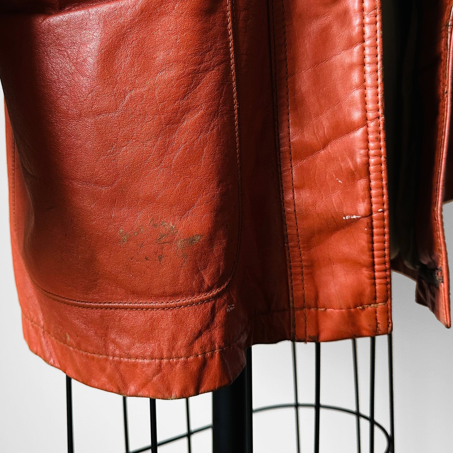 1970s Amber Well-Worn Braided Detail Faux Fur Lined Leather Jacket