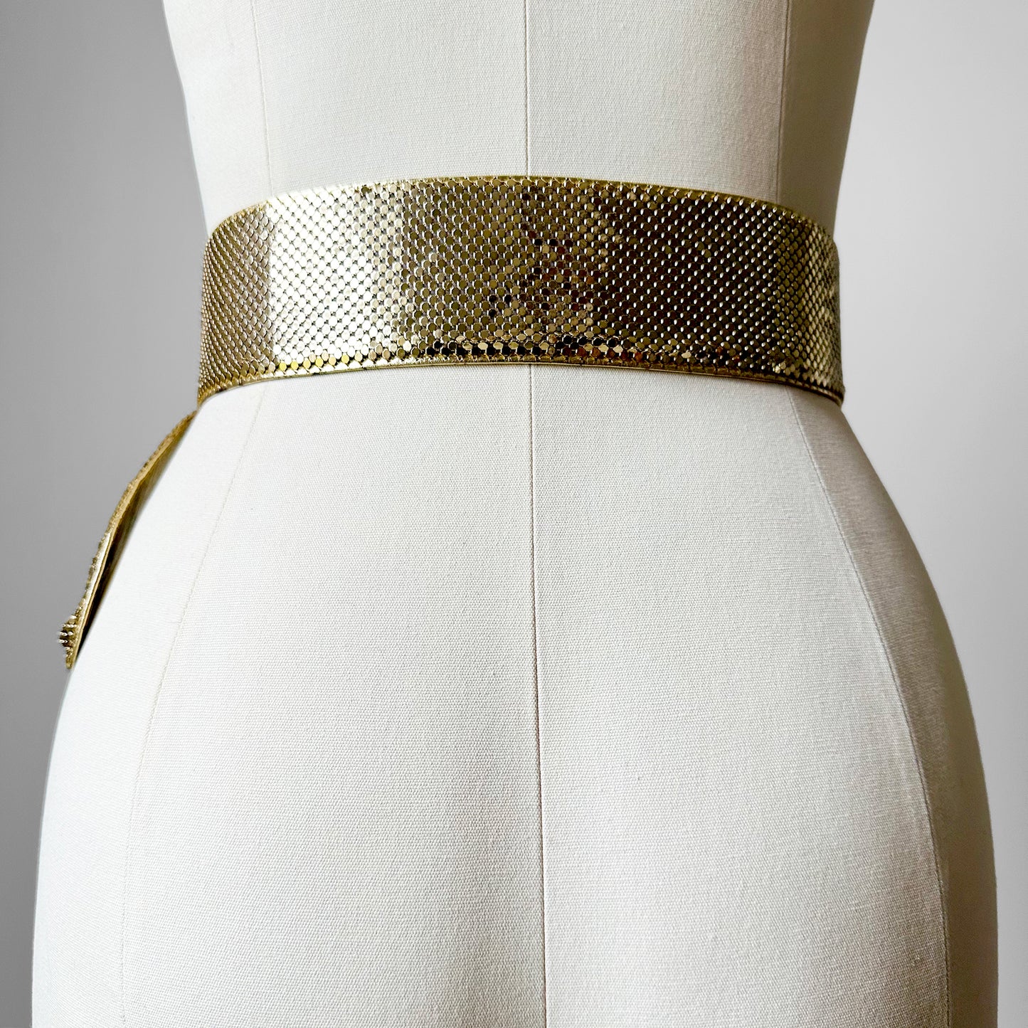 1970s - 1980s Whiting and Davis USA Gold Metal Mesh Leather Slip Belt