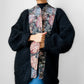 1980s Black Floral Tapestry Relaxed Fit Mohair Knit Cardigan Sweater