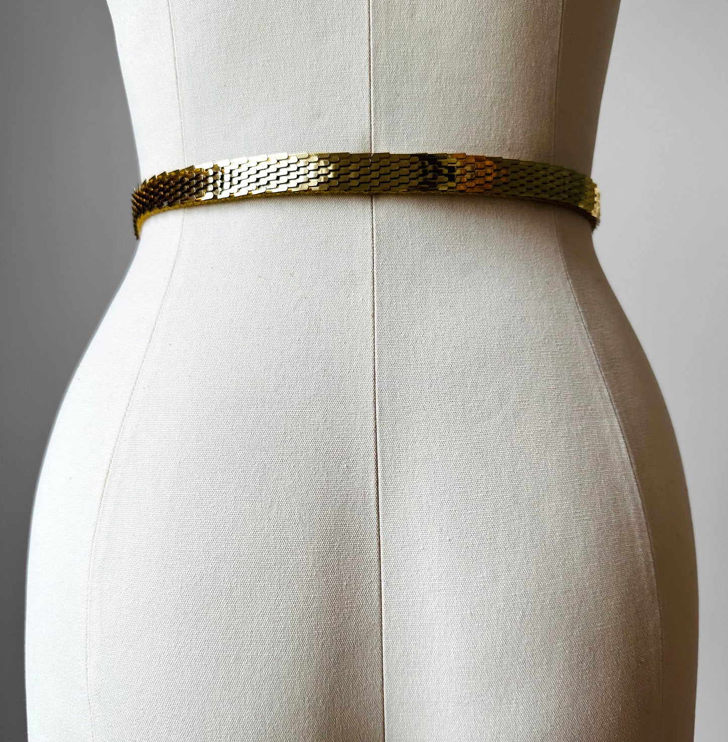 1980s Gold Toned Narrow Metal Scaled Stretch Belt