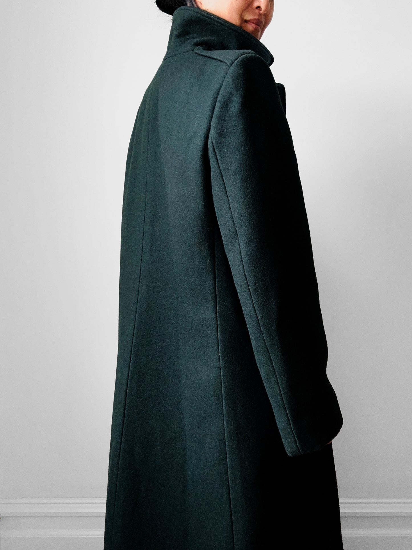 1980s Hunter Green Heavy Wool Military Overcoat - Sz. S/M