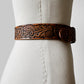 1970s Amber Brown Leather Tooled Leather Silver Buckle Belt - Waist. 24 - 28 inch