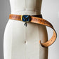 1970s Tan Enamelled Buckle Eagle Buckle Tooled Leather Belt - 28 - 40 Waist