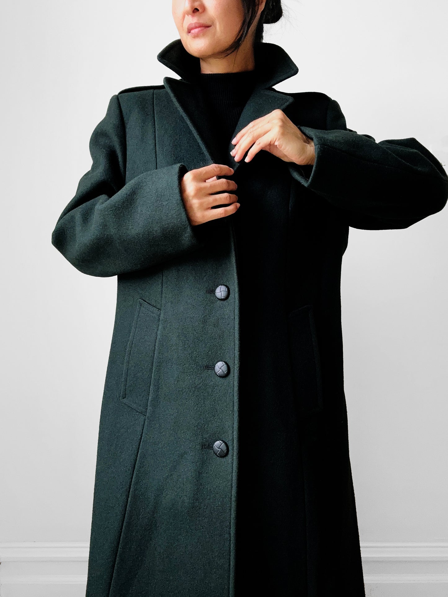 1980s Hunter Green Heavy Wool Military Overcoat - Sz. S/M