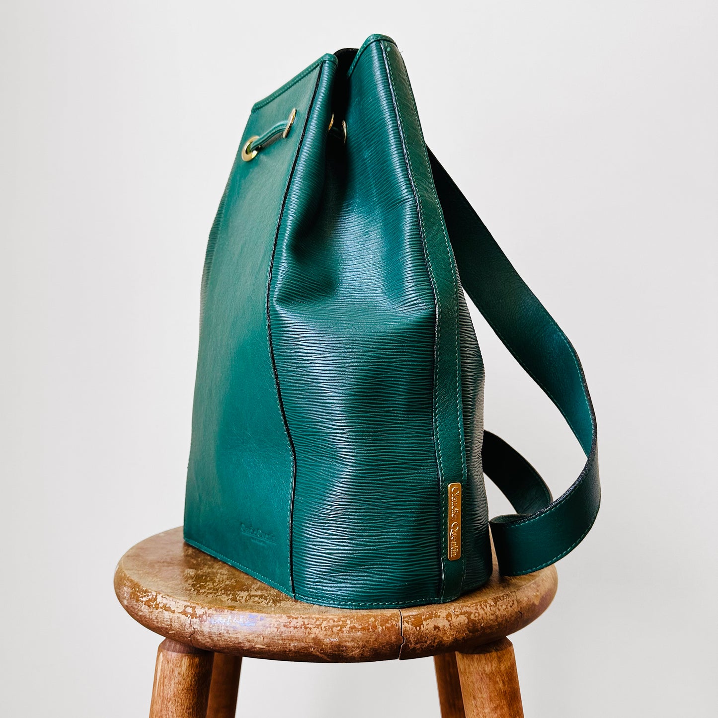 1990s Emerald Green Leather Claudie Quentin Structured Bucket Shoulder Bag