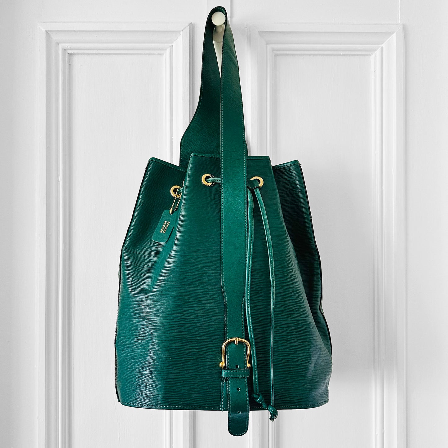 1990s Emerald Green Leather Claudie Quentin Structured Bucket Shoulder Bag