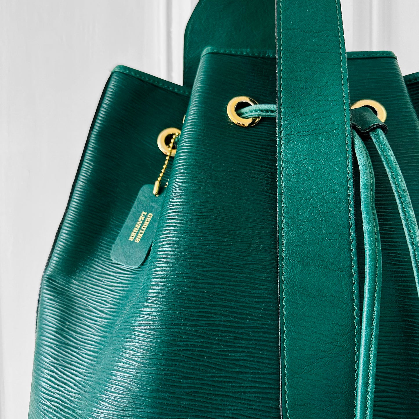 1990s Emerald Green Leather Claudie Quentin Structured Bucket Shoulder Bag