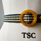 1960s Two-Tone Woven Amber Lucite Circle Buckle Braided Slip Belt - Waist 24