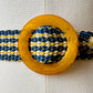 1960s Two-Tone Woven Amber Lucite Circle Buckle Braided Slip Belt - Waist 24