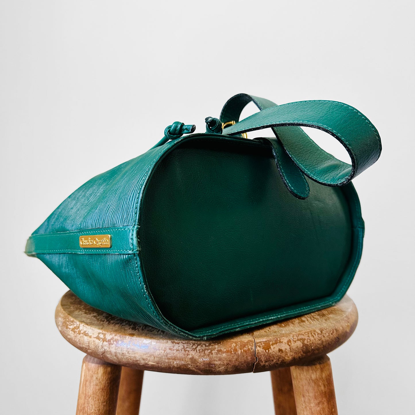 1990s Emerald Green Leather Claudie Quentin Structured Bucket Shoulder Bag